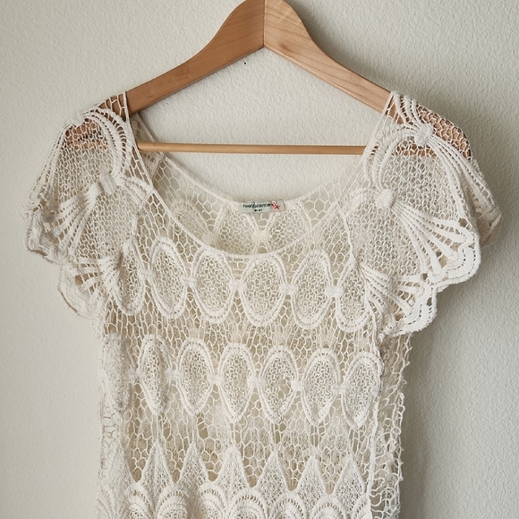 Vivid Collection Elegant Lace Crochet Short Sleeve Blouse in Cream Sz M Cottage - Picture 4 of 15